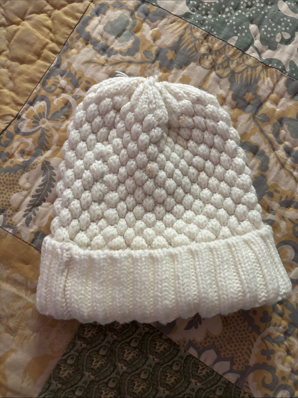 Cozy White Knit Bubble Beanie